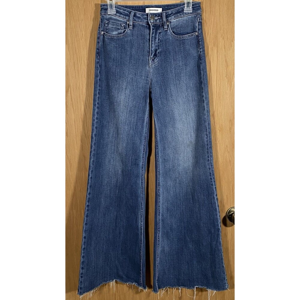 Vigoss Women's Sz 25 Retro Wide Leg Jeans Raw Hem Skater Flare Y2K Boho Festival